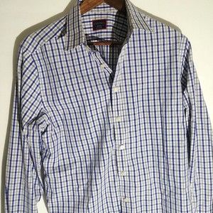Untuckit Mens Button Up Shirt Long Sleeve Blue Stripes Medium M